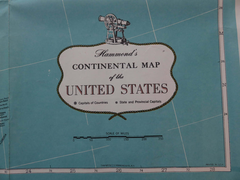 Large School Style United States Wall Map C.S. Hammond & Co. NY