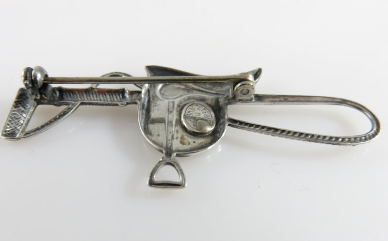 Vintage Riding Crop Horse Saddle Sterlng Silver Brooch By Jewelart 2" L x 7/8"H