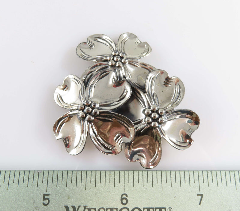 c1950's Vintage 3D Dogwood Tree Flower Sterling Silver Brooch by Beau 2 1/4" W x