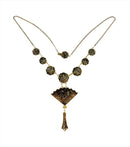 Vintage Japanese Damascene Disc Fan & Dangle 18" Chain Link Necklace Gold Plated — Jewelry & Watches:Men's Jewelry:Cufflinks