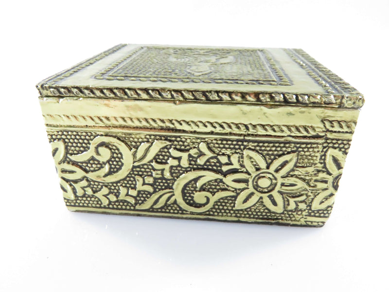 Asian Style Foil Wrapped Wood Trinket Box Hindu Design 3" x 2 1/2" x 1 1/2"
