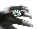 Men's Shadowbox Turquoise Sterling Biker Ring Size 12.5 Signed P Aliz Q — Native American — front view