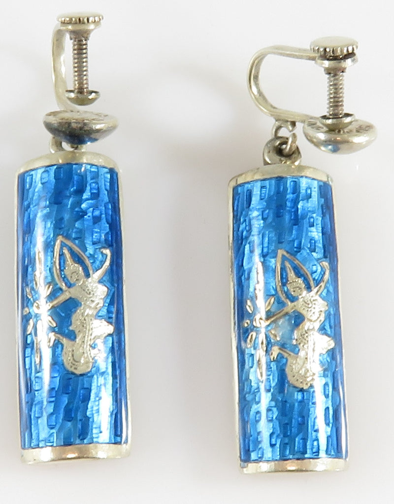 Vintage Siam Sterling Silver Blue Enameled Goddess Mekkala Jewelry Suite
