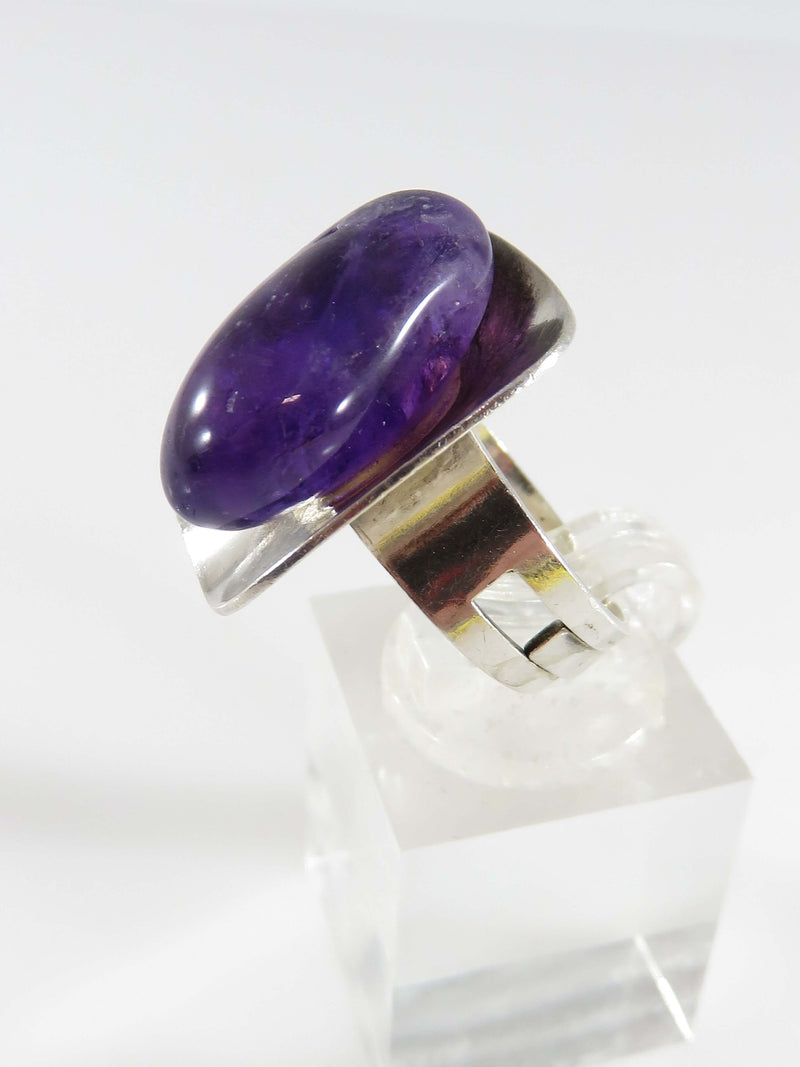 Artisan Style Tumbled Polished Purple Amethyst Adjustable Ring 925 55 Size 5.5