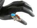 Navajo Sterling Turquoise & Coral Finger Ring Southwestern Sterling Size 9 1/4