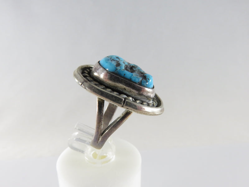 Vintage Sterling Turquoise Navajo Women's Biker Ring  Size 4 Hemerson Brown