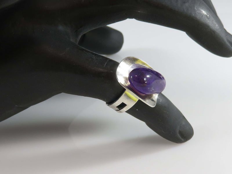 Artisan Style Tumbled Polished Purple Amethyst Adjustable Ring 925 55 Size 5.5