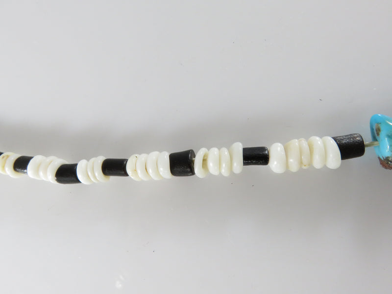 Vintage Heishi Necklace Polished Shell, Onyx & Turquoise 18.5" Long