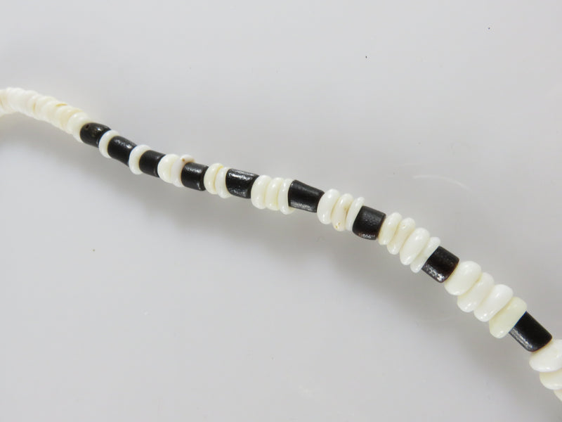 Vintage Heishi Necklace Polished Shell, Onyx & Turquoise 18.5" Long