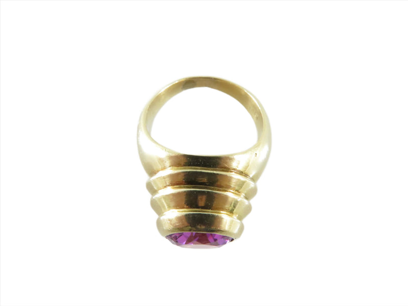18K Gold Beehive Ring 60's Style 18K Honey Ring Round Cut Purple Sapphire