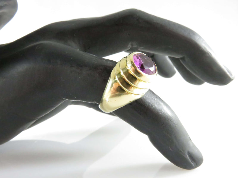 18K Gold Beehive Ring 60's Style 18K Honey Ring Round Cut Purple Sapphire