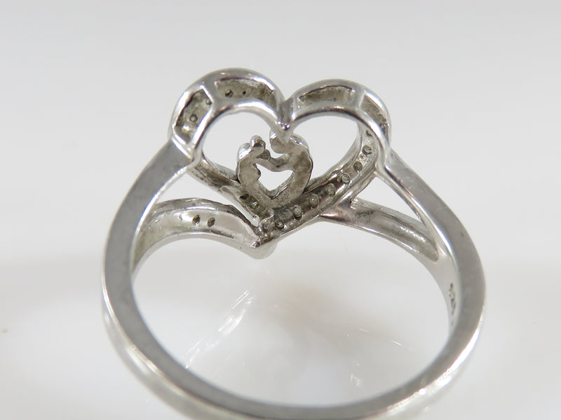 Mother Child Heart Ring Sterling Silver With Diamonds 925 NDI Size 7.25
