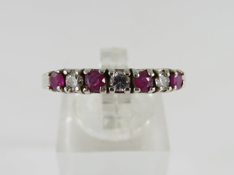 Pre-owned Stackable Band Ring With Ruby's and CZ Sterling Silver Fashion Ring Size 9.5