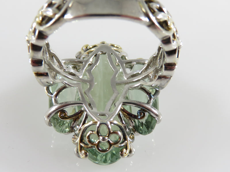Michael Valitutti Sterling Silver 925 NH Triple Faceted Green Stones Band Size 6.75