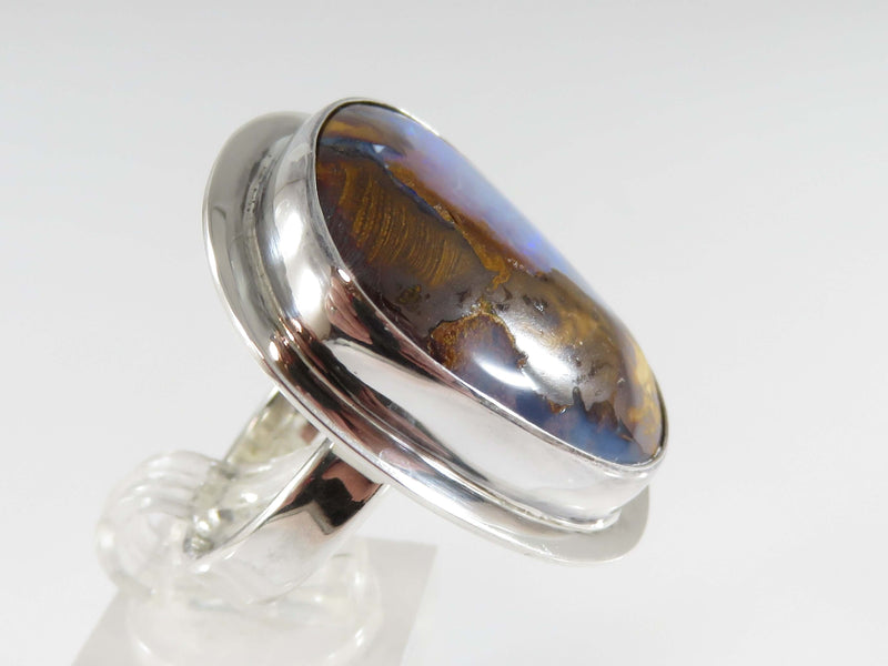 Artisan Austrailian Boulder Opal Sterling Silver Ring Size 7.25 by B. Lombard