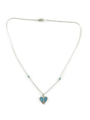 16" Southwestern Silver Tone Crushed Turquoise Heart Necklace with Tubes