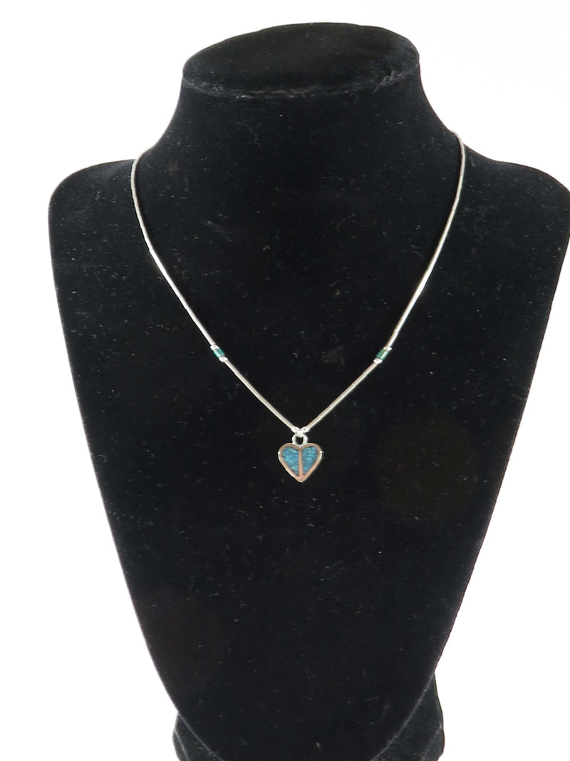 16" Southwestern Silver Tone Crushed Turquoise Heart Necklace with Tubes