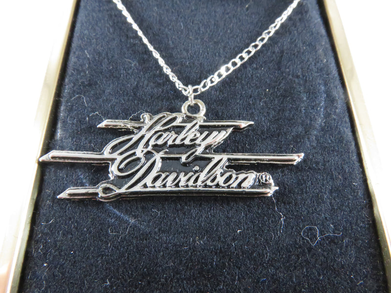 Vintage Harley Necklace Harley Davidson Blackened Silver Logo 18" Necklace