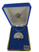 Vintage 1980's Genuine Pewter Peacock Pendant Necklace Original Box — Silver — front view