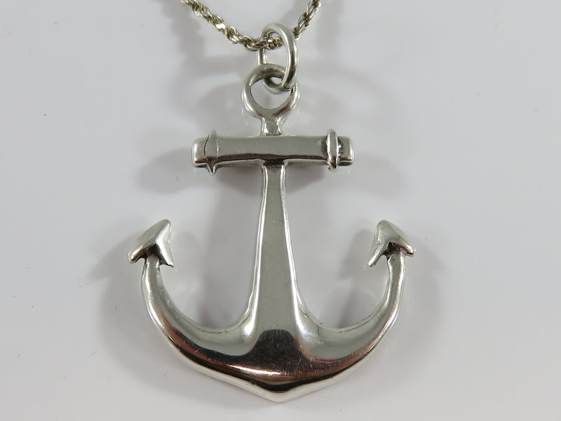 Sterling Silver Anchor Pendant with 24" Sterling Rope Chain