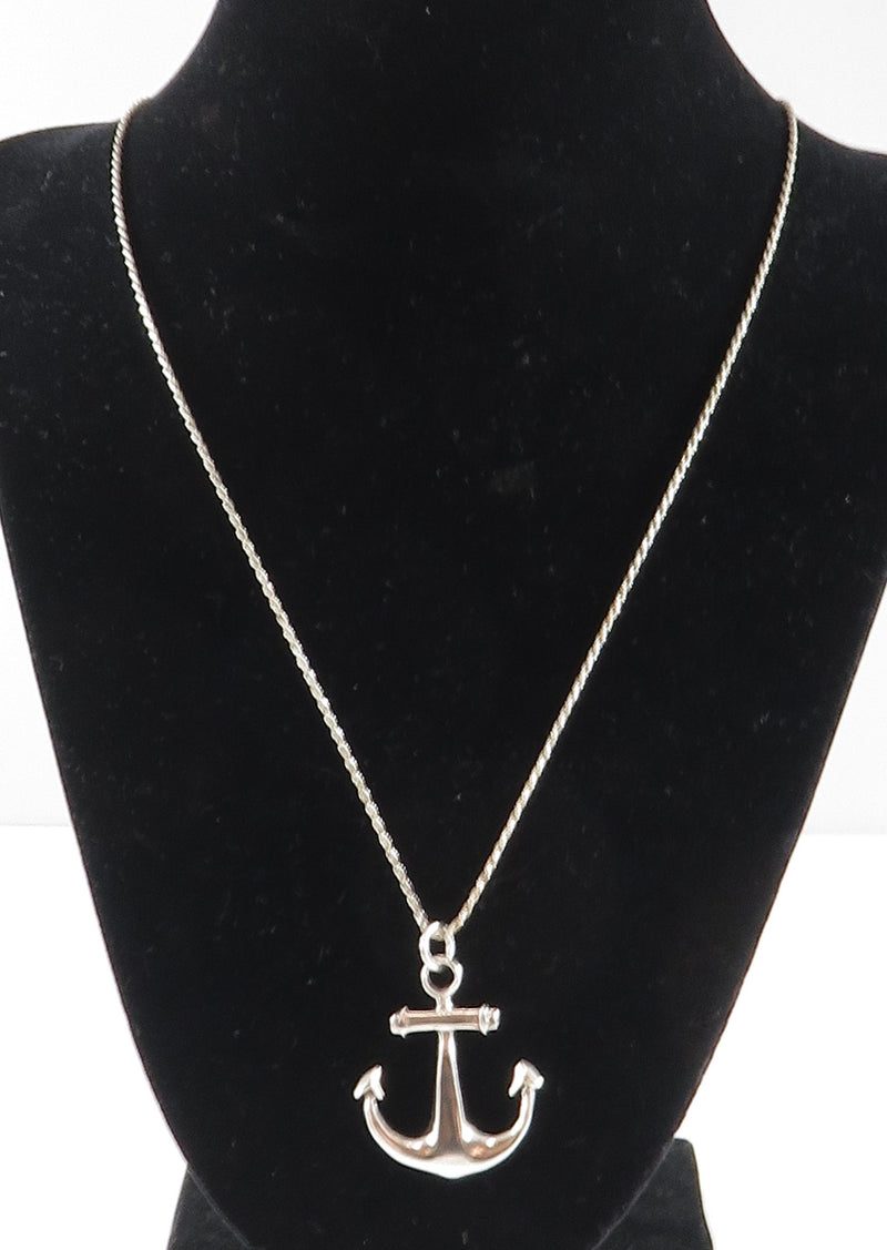 Sterling Silver Anchor Pendant with 24" Sterling Rope Chain