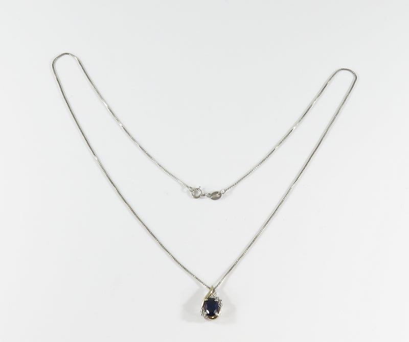 Sterling Silver & 10K Gold Accented Sapphire Pendant with 19" .8mm Box Chain