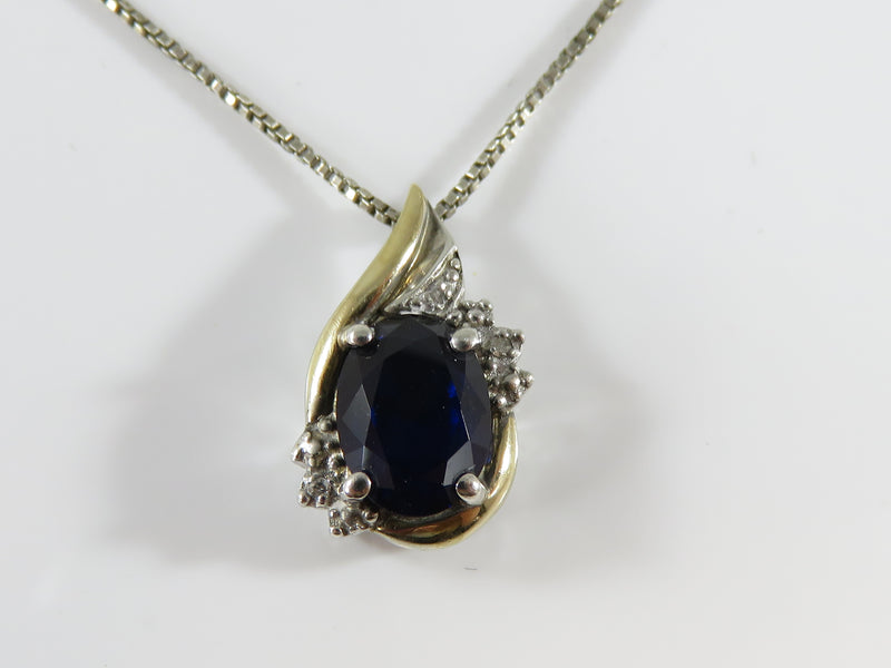 Sterling Silver & 10K Gold Accented Sapphire Pendant with 19" .8mm Box Chain