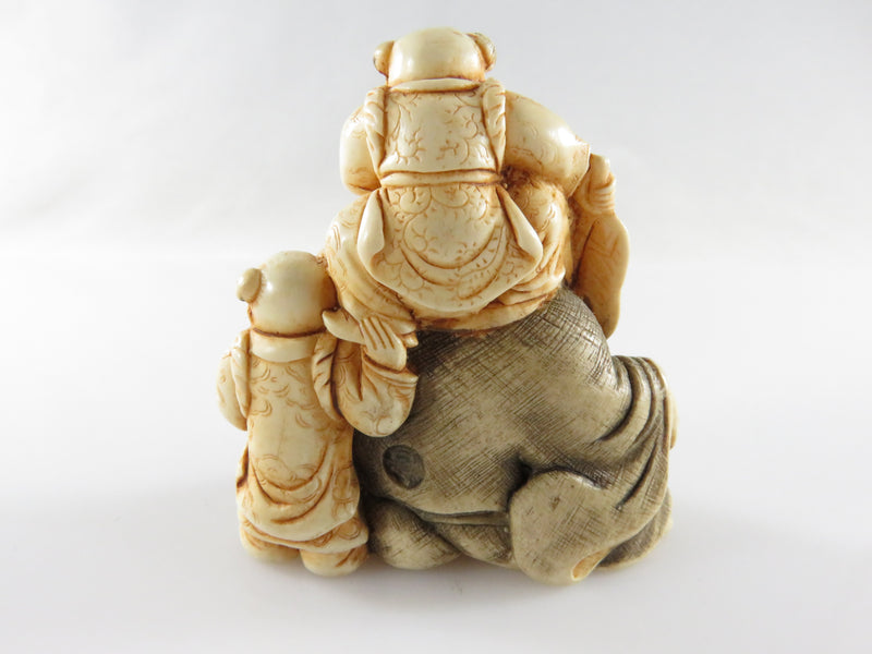 Vintage Resin Netsuke Statue Laughing Hotei Buddha Figurine Souvenir Museum of Fine Art