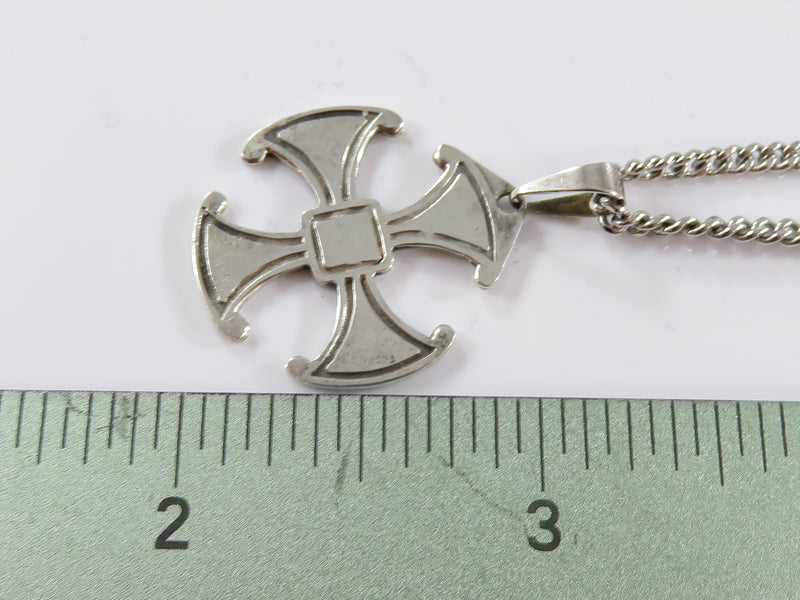 Vintage Sterling Silver Maltese Cross Pendant Mexico TSG on 16" Curb Chain
