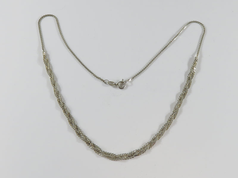 Sterling Silver Herringbone 1.3mm x .76mm Necklace with Woven Accents 16 3/4" TL
