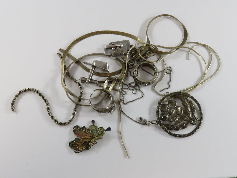 Mixed Lot of Scrap Sterling For Parts, Repair or Repurpose Rings, Necklaces, Cufflinks