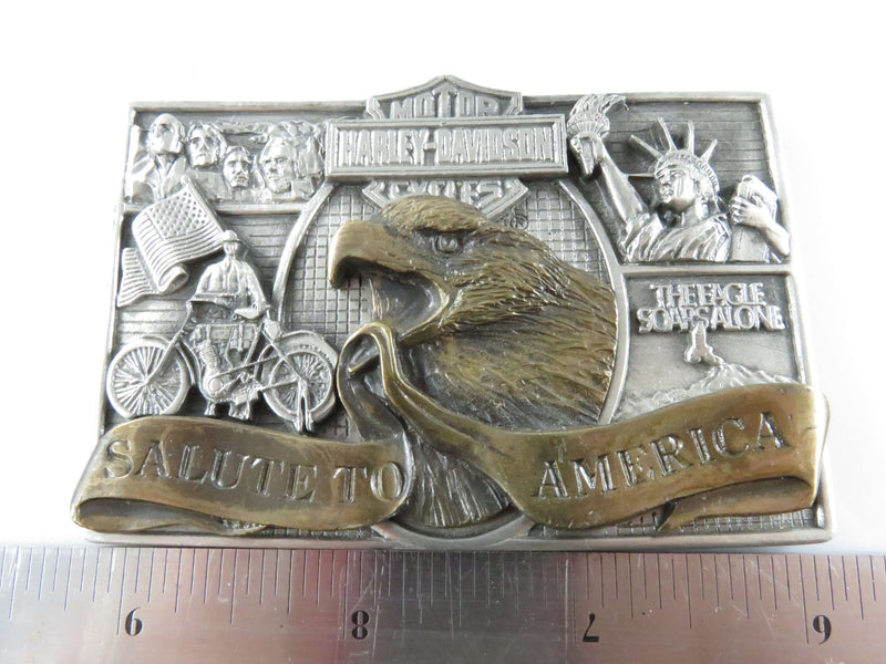 Harley Davidson Motor Cycles Salute To America Pewter & Copper Plaque