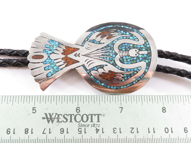 Large Thunderbird Sterling Bolo Tie Crushed Stone Shades of the West Southwestern Shop