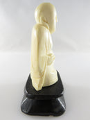 Old Carved Bone Statue Laughing Hotei Buddha Figurine on Wood Stand Chinese Art 2 3/4" Tall product image for Just Stuff I Sell, clear front view, neutral background, original listing photo, optimized descriptive alt text, centered composition