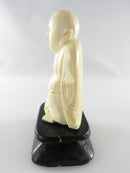 Old Carved Bone Statue Laughing Hotei Buddha Figurine on Wood Stand Chinese Art 2 3/4" Tall product image for Just Stuff I Sell, clear front view, neutral background, original listing photo, optimized descriptive alt text, centered composition variant 3