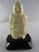 Old Carved Bone Statue Laughing Hotei Buddha Figurine on Wood Stand Chinese Art 2 3/4" Tall product image for Just Stuff I Sell, clear front view, neutral background, original listing photo, optimized descriptive alt text, centered composition variant 8