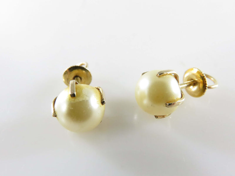 Antique 10K Pearl Stud Earrings Screw Backs Letter G Hallmark