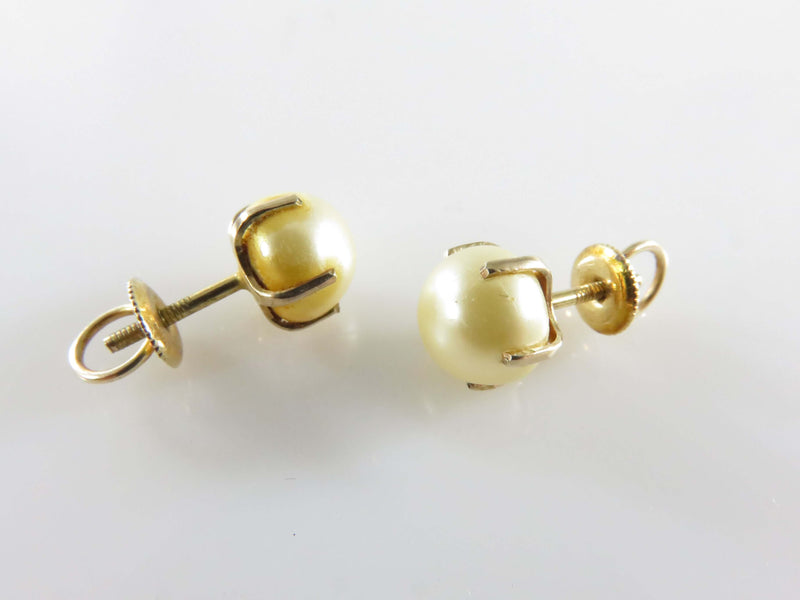 Antique 10K Pearl Stud Earrings Screw Backs Letter G Hallmark