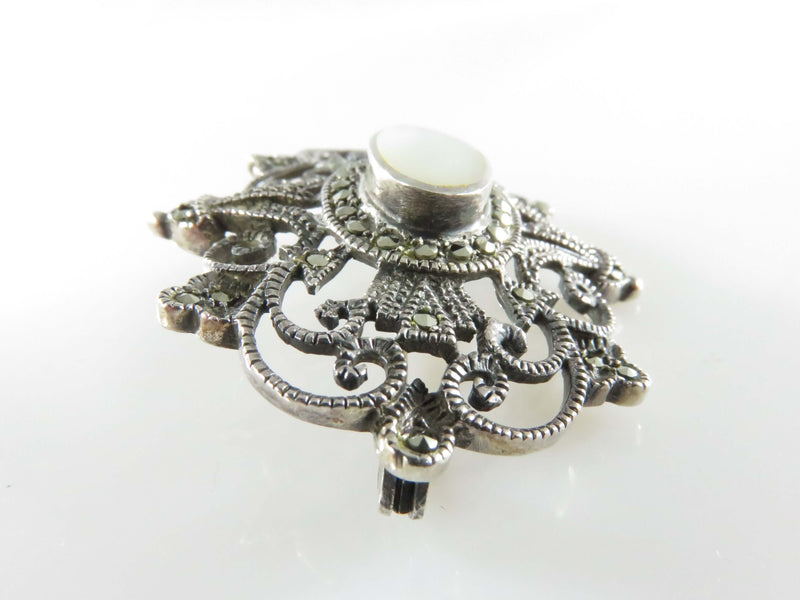 Lovely Sterling Marcasite Mother of Pearl Burst Brooch by Silver Unlimited