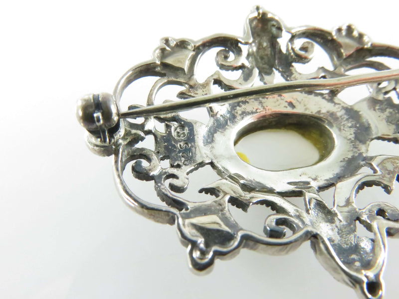 Lovely Sterling Marcasite Mother of Pearl Burst Brooch by Silver Unlimited
