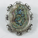 Vintage Abalone Sterling Silver Pendant Brooch Taxco Mexico E. Ortiz 2" H x 1 5/