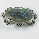 Vintage Abalone Sterling Silver Pendant Brooch Taxco Mexico E. Ortiz 2" H x 1 5/