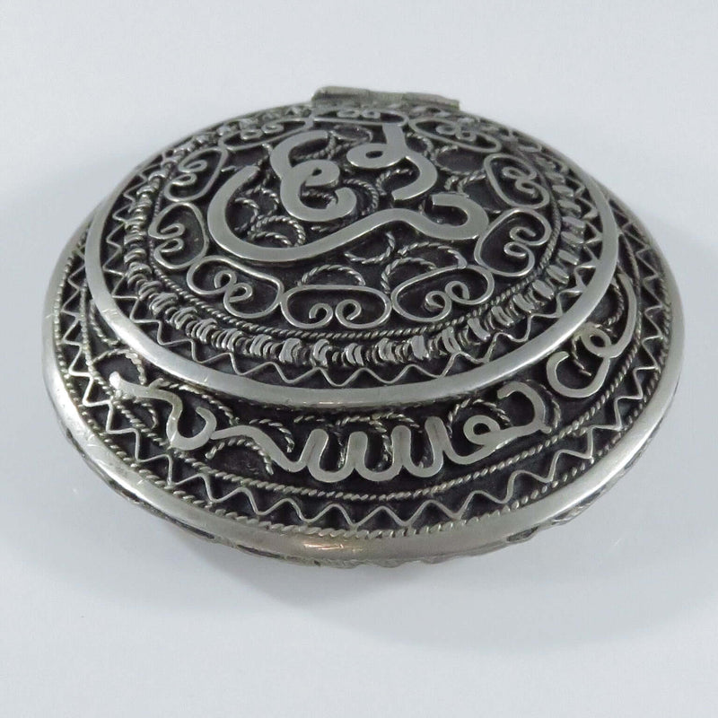 Antique Middle Eastern 800 Silver Compact Hammered Silver Compact Trinket Box