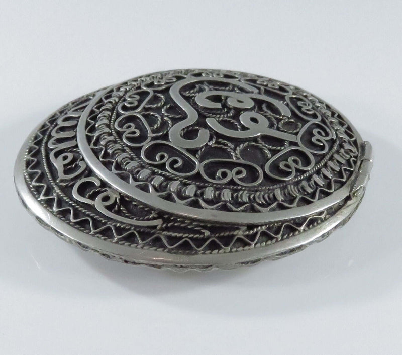 Antique Middle Eastern 800 Silver Compact Hammered Silver Compact Trinket Box