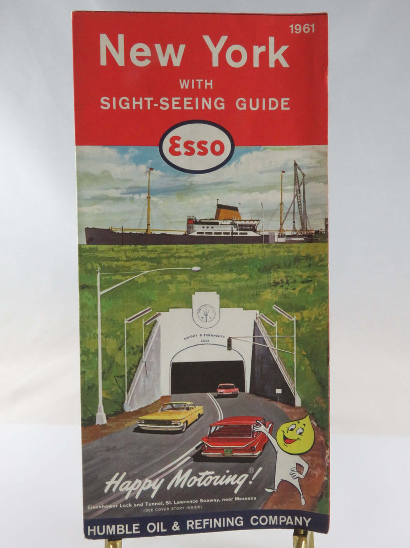 1961 Esso NY State New York Map with Sight-Seeing Guide Humble Oil Map Art
