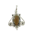 Southwestern Sterling Silver Swirl and Ball Accented Oval Polished Tigers Eye Pendant