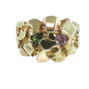 Retro Style Unisex 10K Yellow Gold Nugget Ring Green and White Stone Size 9.75 — Men's Jewelry • 10K, Gold — front view