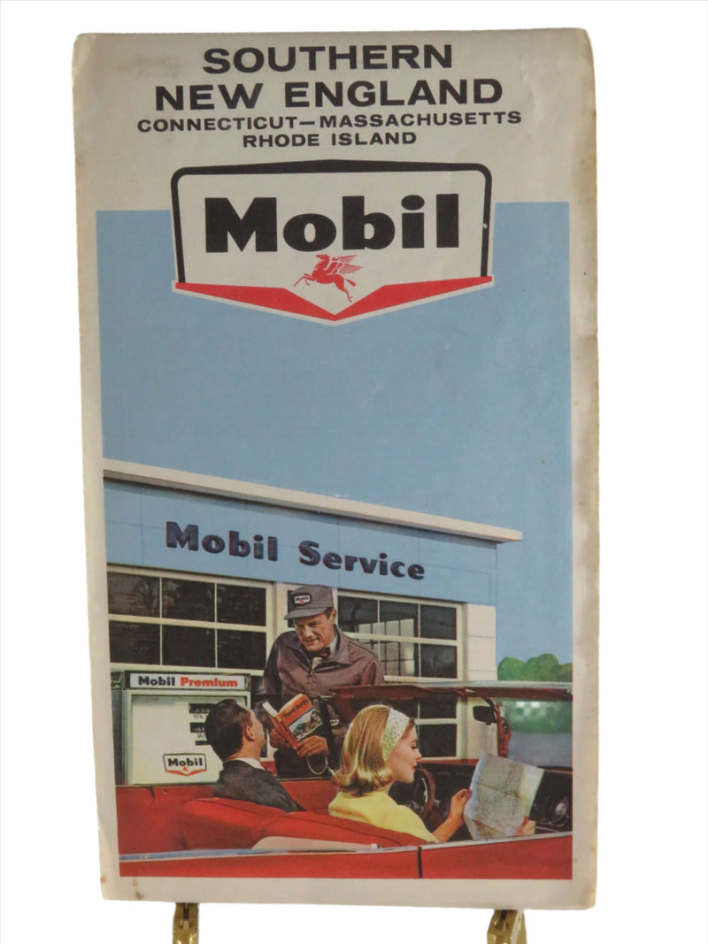 1965 Mobil Oil Connecticut, Massachusetts, Rhode Island, Rand McNally & Co Map Art