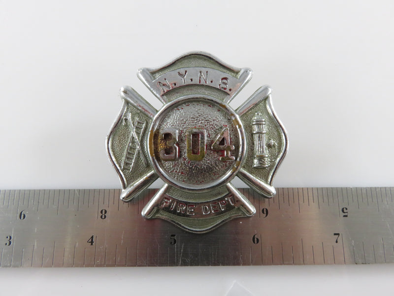 Vintage Retired N.y.n.s. Fire Dept Badge 304 Ny Firefighter Naval Shipyard Hat Badge