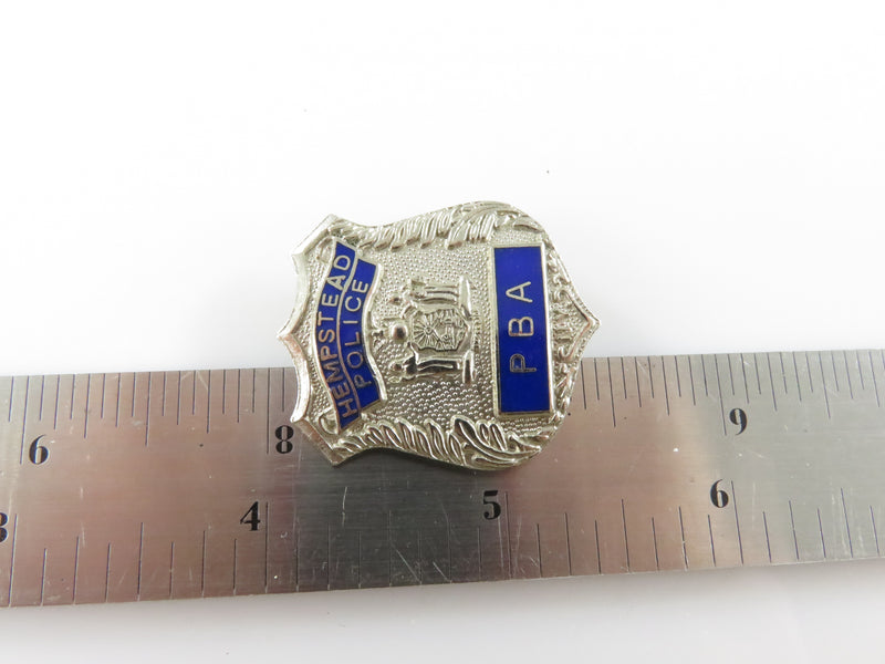 Vintage Retired Hempstead Police Benevolent Association (PBA) Mini Shield Enamel Silver